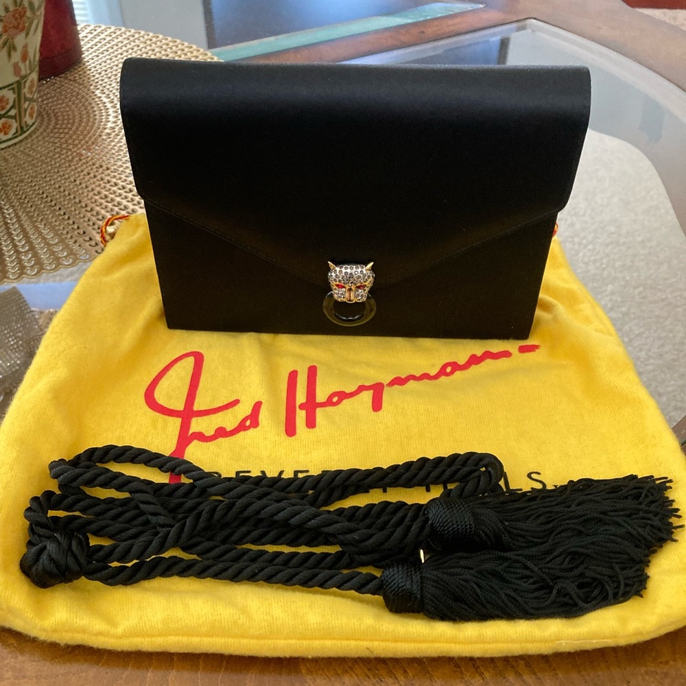Pre-Loved Fred Hayman Beverly Hills Black Satin Evening Handbag